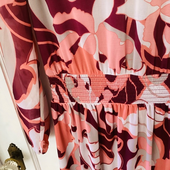 Tiered Midi Dress S Wine Burgund Multi print long sleeve boho peasant cottage - Picture 6 of 15